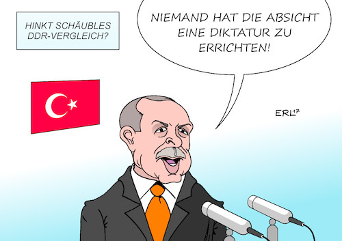 Cartoon: DDR-Vergleich (medium) by Erl tagged türkei,präsident,erdogan,putsch,versuch,säuberung,verhaftungen,umbau,demokratie,präsidialsystem,abbau,grundrechte,menschenrechte,meinungsfreiheit,pressefreiheit,journalisten,amnesty,international,deutsche,staatsbürger,finazminister,schäuble,vergleich,ddr,ulbricht,mauer,zitat,karikatur,erl,türkei,präsident,erdogan,putsch,versuch,säuberung,verhaftungen,umbau,demokratie,präsidialsystem,abbau,grundrechte,menschenrechte,meinungsfreiheit,pressefreiheit,journalisten,amnesty,international,deutsche,staatsbürger,finazminister,schäuble,vergleich,ddr,ulbricht,mauer,zitat,karikatur,erl