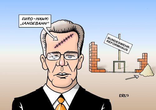 Cartoon: De Maiziere Rapport (medium) by Erl tagged landebahn,narbe,baustelle,bundeswehrreform,reform,verschwendung,millionen,einstellung,drohne,hawk,euro,rapport,bundeswehr,maiziere,de,thomas,verteidigungsminister,verteidigungsminister,thomas,de,maiziere,bundeswehr,rapport,euro,hawk,drohne,einstellung,millionen,verschwendung,reform,bundeswehrreform,baustelle,narbe,landeplatz