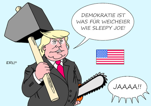 Cartoon: Demokratie (medium) by Erl tagged politik,usa,wahl,präsident,donald,trump,missachtung,spielregeln,demokratie,anhänger,begeisterung,karikatur,erl,politik,usa,wahl,präsident,donald,trump,missachtung,spielregeln,demokratie,anhänger,begeisterung,karikatur,erl