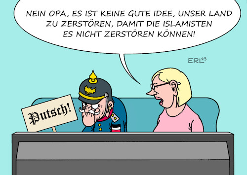 Cartoon: Demokratiefeinde (medium) by Erl tagged politik,demokratie,demokratiefeinde,islamismus,anschlag,plan,rechtsextremismus,reichsbürger,putsch,opa,karikatur,erl,politik,demokratie,demokratiefeinde,islamismus,anschlag,plan,rechtsextremismus,reichsbürger,putsch,opa,karikatur,erl