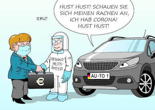 Cartoon: Der deutsche Patient (medium) by Erl tagged politik,corona,virus,pandemie,covid19,gesundheitsämter,überlastung,personalmangel,geldmangel,bundesregierung,hilfe,euro,bundeskanzlerin,angela,merkel,autogipgel,auto,autoindustrie,absatz,einbruch,rückstand,alternative,antriebe,elektromobilität,betteln,kaufprämie,rachen,rachenabstrich,karikatur,erl,politik,corona,virus,pandemie,covid19,gesundheitsämter,überlastung,personalmangel,geldmangel,bundesregierung,hilfe,euro,bundeskanzlerin,angela,merkel,autogipgel,auto,autoindustrie,absatz,einbruch,rückstand,alternative,antriebe,elektromobilität,betteln,kaufprämie,rachen,rachenabstrich,karikatur,erl