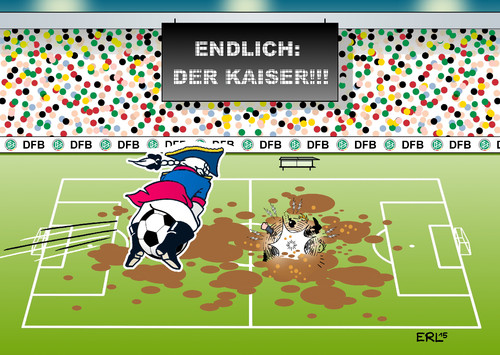 Cartoon: Der Kaiser! (medium) by Erl tagged dfb,deutscher,fußball,bund,wm,2006,weltmeisterschaft,sommermärchen,korruption,schmiergeld,schlammschlacht,rücktritt,niersbach,aussage,franz,beckenbauer,kaiser,baron,münchhausen,sport,arena,karikatur,erl,dfb,deutscher,fußball,bund,wm,2006,weltmeisterschaft,sommermärchen,korruption,schmiergeld,schlammschlacht,rücktritt,niersbach,aussage,franz,beckenbauer,kaiser,baron,münchhausen,sport,arena,karikatur,erl