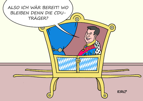 Cartoon: Der König will Kaiser werden (medium) by Erl tagged politik,partei,cdu,csu,union,kanzlerkandidat,kanzlerkandidaten,armin,laschet,nrw,rückendeckung,präsidium,markus,söder,konkurrenz,ministerpräsident,bayern,könig,kaiser,deutschland,sänfte,träger,karikatur,erl,politik,partei,cdu,csu,union,kanzlerkandidat,kanzlerkandidaten,armin,laschet,nrw,rückendeckung,präsidium,markus,söder,konkurrenz,ministerpräsident,bayern,könig,kaiser,deutschland,sänfte,träger,karikatur,erl