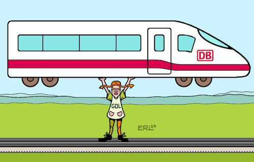 Cartoon: Der stärkste GDL-Chef der Welt (medium) by Erl tagged politik,verkehr,tarifverhandlungen,streik,warnstreik,wellenstreik,bahn,gdl,lokführer,gewerkschaft,chef,claus,weselsky,arbeitskampf,machtkampf,stärke,pippi,langstrumpf,heben,pferd,lokomotive,karikatur,erl,der,politik,verkehr,tarifverhandlungen,streik,warnstreik,wellenstreik,bahn,gdl,lokführer,gewerkschaft,chef,claus,weselsky,arbeitskampf,machtkampf,stärke,pippi,langstrumpf,heben,pferd,lokomotive,karikatur,erl