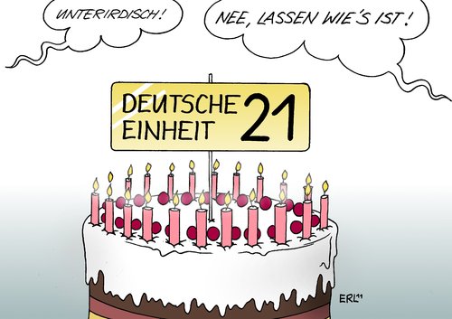 Cartoon: Deutsche Einheit 21 (medium) by Erl tagged deutsche,einheit,21,jahre,stuttgart21,unterirdisch,lassen,geburtstag,torte,geburtstagstorte,kerzen,deutsche einheit,stuttgart21,unterirdisch,lassen,geburtstag,geburtstagstorte,deutsche,einheit