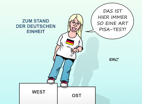 Cartoon: Deutsche Einheit (medium) by Erl tagged illustration,deutsche,einheit,deutschland,ost,west,ossi,wessi,jahresbericht,ostbeauftragter,bundesregierung,marco,wanderwitz,wirtschaft,einstellung,politik,unterschiede,gemeinsamkeiten,stand,schieflage,turm,pisa,test,karikatur,erl,illustration,deutsche,einheit,deutschland,ost,west,ossi,wessi,jahresbericht,ostbeauftragter,bundesregierung,marco,wanderwitz,wirtschaft,einstellung,politik,unterschiede,gemeinsamkeiten,stand,schieflage,turm,pisa,test,karikatur,erl