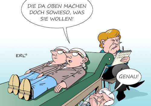 Cartoon: Deutsche Einheit Populismus (medium) by Erl tagged politik,deutsche,einheit,feiertag,nachdenken,analyse,psychoanalyse,couch,lebensverhältnisse,ost,west,deutschland,gemeinsamkeiten,unterschiede,studie,populismus,rechtspopulismus,mitte,gesellschaft,afd,bekämpfung,imitation,scheitern,innenminister,horst,seehofer,bundeskanzlerin,angela,merkel,michel,karikatur,erl,politik,deutsche,einheit,feiertag,nachdenken,analyse,psychoanalyse,couch,lebensverhältnisse,ost,west,deutschland,gemeinsamkeiten,unterschiede,studie,populismus,rechtspopulismus,mitte,gesellschaft,afd,bekämpfung,imitation,scheitern,innenminister,horst,seehofer,bundeskanzlerin,angela,merkel,michel,karikatur,erl