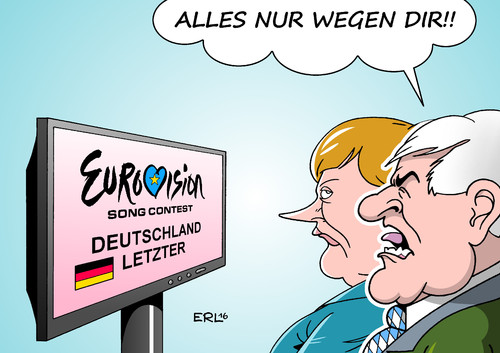 Cartoon: Deutschland ESC (medium) by Erl tagged esc,eurovision,song,contest,deutschland,letzter,europa,eu,politik,bundeskanzlerin,angela,merkel,euro,rettung,griechenland,flüchtligspolitik,kritik,osteuropa,cdu,csu,horst,seehofer,karikatur,erl,esc,eurovision,song,contest,deutschland,letzter,europa,eu,politik,bundeskanzlerin,angela,merkel,euro,rettung,griechenland,flüchtligspolitik,kritik,osteuropa,cdu,csu,horst,seehofer,karikatur,erl