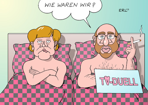 Cartoon: Die Analyse danach (medium) by Erl tagged bundestagswahl,2017,wahl,wahlkampf,tv,duell,fernsehduell,bundeskanzlerin,angela,merkel,cdu,herausforderer,martin,schulz,spd,kanzlerkandidat,sendung,format,ablauf,vorgaben,diskussion,debatte,inhalte,fragen,themen,langeweile,übereinstimmung,große,koalition,ehe,ehebett,zigarette,danach,analyse,karikatur,erl,bundestagswahl,2017,wahl,wahlkampf,tv,duell,fernsehduell,bundeskanzlerin,angela,merkel,cdu,herausforderer,martin,schulz,spd,kanzlerkandidat,sendung,format,ablauf,vorgaben,diskussion,debatte,inhalte,fragen,themen,langeweile,übereinstimmung,große,koalition,ehe,ehebett,zigarette,danach,analyse,karikatur,erl