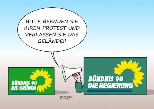 Cartoon: Die Grünen (medium) by Erl tagged politik,partei,bündnis90,die,grünen,grüne,geschichte,entstehung,protestbewegung,anti,atomkraft,tagebau,braunkohle,garzweiler,lützerath,proteste,basis,räumung,regierung,polizei,karikatur,erl,politik,partei,bündnis90,die,grünen,grüne,geschichte,entstehung,protestbewegung,anti,atomkraft,tagebau,braunkohle,garzweiler,lützerath,proteste,basis,räumung,regierung,polizei,karikatur,erl