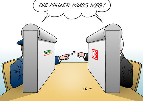 Cartoon: Die Mauer muss weg! (medium) by Erl tagged lokführer,gewerkschaft,gdl,streik,mitglieder,macht,einfluss,weselsky,bahn,db,grube,verhandlung,fronten,mauer,mauerfall,jahrestag,25,fünfundzwanzig,deutschland,ost,west,ddr,brd,lokführer,gewerkschaft,gdl,streik,mitglieder,macht,einfluss,weselsky,bahn,db,grube,verhandlung,fronten,mauer,mauerfall,jahrestag,25,fünfundzwanzig,deutschland,ost,west,ddr,brd