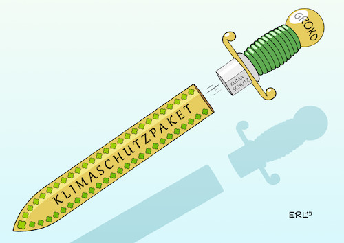 Cartoon: Die schärfste Waffe (medium) by Erl tagged politik,klima,klimawandel,erderwärmung,klimaschutz,groko,große,koalition,cdu,csu,spd,verabschiedung,klimaschutzpaket,bundestag,kritik,untauglich,wirkungslos,co2,einsparung,schwert,klinge,karikatur,erl,politik,klima,klimawandel,erderwärmung,klimaschutz,groko,große,koalition,cdu,csu,spd,verabschiedung,klimaschutzpaket,bundestag,kritik,untauglich,wirkungslos,co2,einsparung,schwert,klinge,karikatur,erl