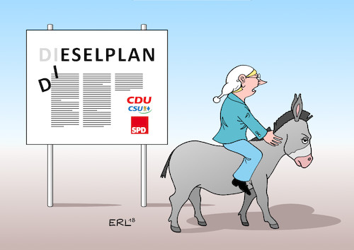 Cartoon: Dieselplan (medium) by Erl tagged politik,wirtschaft,industrie,autoindustrie,diesel,dieselskandal,betrug,abgastest,software,manipulation,abgaswerte,auto,autohersteller,weigerung,nachrüstung,hardware,verkehrsminister,andreas,scheuer,csu,angebot,anreiz,neukauf,austausch,umgehung,fahrverbote,dieselplan,große,koalition,mängel,nachteile,autofahrer,esel,karikatur,erl,politik,wirtschaft,industrie,autoindustrie,diesel,dieselskandal,betrug,abgastest,software,manipulation,abgaswerte,auto,autohersteller,weigerung,nachrüstung,hardware,verkehrsminister,andreas,scheuer,csu,angebot,anreiz,neukauf,austausch,umgehung,fahrverbote,dieselplan,große,koalition,mängel,nachteile,autofahrer,esel,karikatur,erl