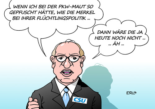 Cartoon: Dobrindt (medium) by Erl tagged erl,karikatur,recht,eu,einführung,maut,pkw,versagen,grenzen,flüchtlinge,flüchtlingspolitik,merkel,angela,bundeskanzlerin,kritik,csu,dobrindt,alexander,verkehrsminister,verkehrsminister,alexander,dobrindt,csu,kritik,bundeskanzlerin,angela,merkel,flüchtlingspolitik,flüchtlinge,grenzen,versagen,pkw,maut,einführung,eu,recht,karikatur,erl