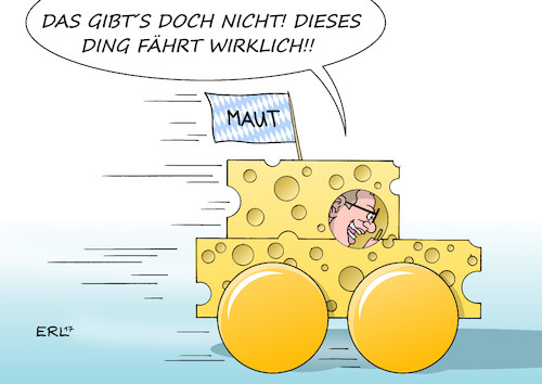 Cartoon: Dobrindt überrascht (medium) by Erl tagged pkw,maut,ausländer,csu,wahlkampf,thema,verkehrsminister,alexander,dobrindt,umsetzung,eu,recht,diskriminierung,ökologie,ökonomie,unsinn,käse,zustimmung,bundesrat,überraschung,populismus,rechtspopulismus,karikatur,erl,pkw,maut,ausländer,csu,wahlkampf,thema,verkehrsminister,alexander,dobrindt,umsetzung,eu,recht,diskriminierung,ökologie,ökonomie,unsinn,käse,zustimmung,bundesrat,überraschung,populismus,rechtspopulismus,karikatur,erl