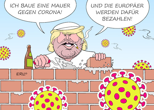 Cartoon: Doktor Trumps bewährtes Rezept (medium) by Erl tagged gesundheit,krankheit,infektion,coronavirus,covid19,pandemie,maßnahmen,quarantäne,sperrgebiet,verbot,einreise,usa,präsident,donald,trump,schuld,eu,europa,rezept,dämonisierung,ausgrenzung,mauer,mauerbau,mexiko,maurer,karikatur,erl,gesundheit,krankheit,infektion,coronavirus,covid19,pandemie,maßnahmen,quarantäne,sperrgebiet,verbot,einreise,usa,präsident,donald,trump,schuld,eu,europa,rezept,dämonisierung,ausgrenzung,mauer,mauerbau,mexiko,maurer,karikatur,erl