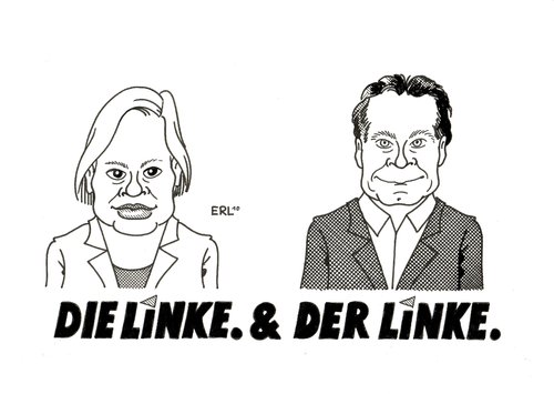 Cartoon: Doppelspitze (medium) by Erl tagged linke,linkspartei,spitze,führung,doppelspitze,gesine lötzsch,frau,west,ost,mann,gesine,lötzsch