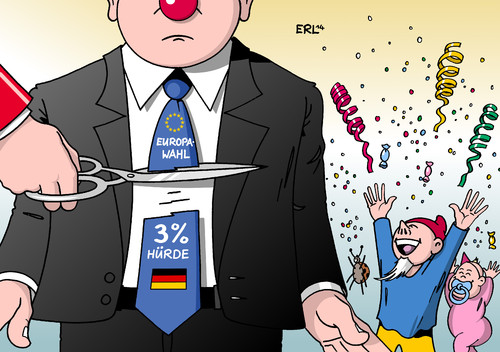 Cartoon: Drei-Prozent-Hürde (medium) by Erl tagged abschneiden,schere,krawatte,donnerstag,unsinniger,weiberfasching,fasnacht,fasching,karneval,käfer,baby,zwerg,jubel,klein,partei,verfassungswidrig,urteil,bundesverfassungsgericht,hürde,prozent,drei,deutschland,europa,eu,europawahl,europawahl,eu,europa,deutschland,drei,prozent,hürde,bundesverfassungsgericht,urteil,verfassungswidrig,partei,klein,jubel,zwerg,baby,käfer,karneval,fasching,fasnacht,weiberfasching,unsinniger,donnerstag,krawatte,schere,abschneiden