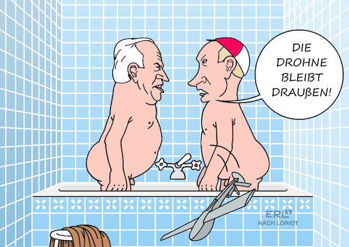 Cartoon: Drohne (medium) by Erl tagged politik,krieg,angriff,überfall,russland,ukraine,schwarzes,meer,drohne,aufklärung,usa,absturz,streit,ursache,joe,biden,wladimir,putin,badewanne,loriot,karikatur,erl,politik,krieg,angriff,überfall,russland,ukraine,schwarzes,meer,drohne,aufklärung,usa,absturz,streit,ursache,joe,biden,wladimir,putin,badewanne,loriot,karikatur,erl