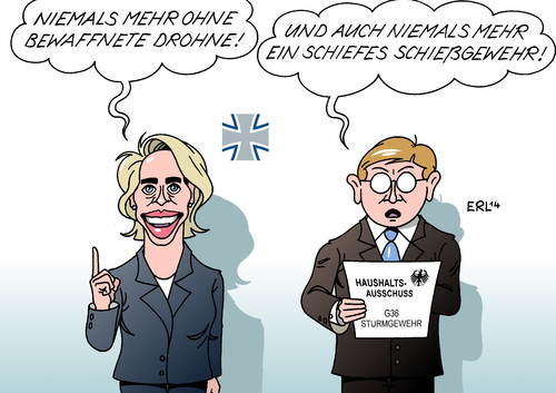 Cartoon: Drohne und Gewehr (medium) by Erl tagged bundeswehr,deutschland,militär,waffen,bewaffnung,drohne,drohnen,unbewaffnet,bewaffnet,anschaffung,töten,tod,verteidigungsministerin,von,der,leyen,sturmgewehr,g36,treffsicherheit,ungenau,hitze,prüfung,haushaltsausschuss,bundeswehr,deutschland,militär,waffen,bewaffnung,drohne,drohnen,unbewaffnet,bewaffnet,anschaffung,töten,tod,verteidigungsministerin,von,der,leyen,sturmgewehr,g36,treffsicherheit,ungenau,hitze,prüfung,haushaltsausschuss