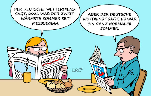 Cartoon: DWD (medium) by Erl tagged politik,klima,klimawandel,erderwärmung,extremwetter,wetter,hitze,sommer,2026,rekord,dwd,afd,klimaleugner,karikatur,erl,politik,klima,klimawandel,erderwärmung,extremwetter,wetter,hitze,sommer,2026,rekord,dwd,afd,klimaleugner,karikatur,erl