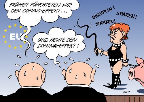 Cartoon: Effekt (medium) by Erl tagged eu,euro,krise,schulden,merkel,disziplin,strafen,sparen,domina,dominoeffekt,peitsche,sparschwein,eu,euro,krise,schulden,merkel,dominoeffekt,domina,peitsche,sparschwein,finanzkrise,europa