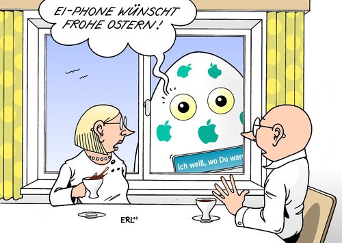 Cartoon: Ei-Phone (medium) by Erl tagged iphone,apple,bewegungsprofil,daten,speicherung,datenschutz,big,brother,überwachung,ostern,osterei,ei,iphone,apple,bewegungsprofil,daten,speicherung,datenschutz,big brother,technik,telefonieren,telefon,handy,big,brother