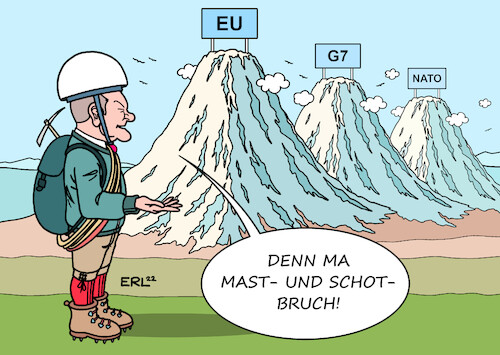 Cartoon: Ein Hamburger auf Gipfeltour (medium) by Erl tagged politik,bundeskanzler,olaf,scholz,hamburger,gipfeltour,bergsteigen,gipfel,eu,g7,nato,beratungen,ukraine,mitgliedschaft,waffenlieferungen,krieg,russland,karikatur,erl,politik,bundeskanzler,olaf,scholz,hamburger,gipfeltour,bergsteigen,gipfel,eu,g7,nato,beratungen,ukraine,mitgliedschaft,waffenlieferungen,krieg,russland,karikatur,erl