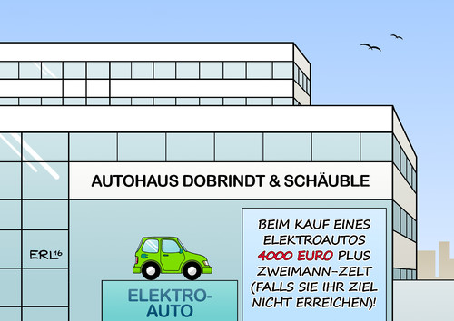 Cartoon: Elektroauto (medium) by Erl tagged elektroauto,auto,förderung,prämie,kauf,bundesregierung,autoindustrie,autobauer,ladestation,strom,reichweite,problem,gratis,zweimannzelt,zelt,karikatur,erl,elektroauto,auto,förderung,prämie,kauf,bundesregierung,autoindustrie,autobauer,ladestation,strom,reichweite,problem,gratis,zweimannzelt,zelt,karikatur,erl