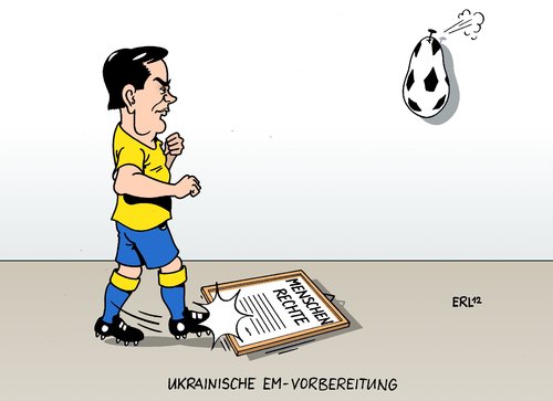 Cartoon: EM-Vorbereitung (medium) by Erl tagged zuschauer,boykott,politik,janukowitsch,wiktor,präsident,siegerjustiz,rache,justiz,ukraine,gefängnis,timoschenko,julija,menschenrechtsverletzung,menschenrechte,vorbereitung,europameisterschaft,fußball,ukraine,europameisterschaft,fußball,menschenrechte,vorbereitung,menschenrechtsverletzung,timoschenko,em 2012,em,2012