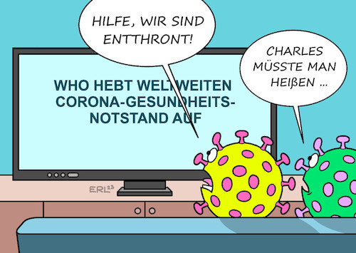 Cartoon: Entthronung (medium) by Erl tagged politik,corona,covid19,pandemie,ende,who,aufhebung,gesundheitsnotstand,weltweit,virus,entthronung,krönung,charles,iii,großbritannien,vereinigtes,königreich,karikatur,erl,politik,corona,covid19,pandemie,ende,who,aufhebung,gesundheitsnotstand,weltweit,virus,entthronung,krönung,charles,iii,großbritannien,vereinigtes,königreich,karikatur,erl