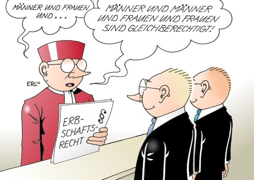 Cartoon: Erbrecht (medium) by Erl tagged erbrecht,gleichgeschlechtlich,lebenspartnerschaft,homosexuell,ehe,mann,frau,männer,frauen,gleichberechtigt,verfassung,bundesverfassungsgericht,karlsruhe,urteil,erbrecht,gleichgeschlechtlich,lebenspartnerschaft,homosexuell,ehe,frau,männer,frauen,verfassung,bundesverfassungsgericht,gleichberechtigt,urteil,karlsruhe,homosexualität,schwul,geschlechter,heiraten,heirat,justiz