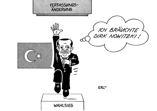 Cartoon: Erdogan (medium) by Erl tagged türkei,ministerpräsident,wahl,recep,tayyip,erdogan,akp,sieg,zweidrittelmehrheit,verfassungsänderung,basketball,verfehlt,mavericks,dallas,nba,usa,nowitzki,größe,länge