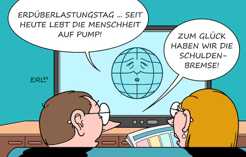 Cartoon: Erdüberlastungstag (medium) by Erl tagged politik,umwelt,ökologie,erdüberlastungstag,earth,overshoot,day,menschen,menscheit,nachfrage,nachwachsende,rohstoffe,größer,angebot,kapazität,erde,reproduktion,ressourcen,jahr,tag,leben,pump,schulden,deutschland,geld,finanzen,schuldenbremse,fdp,karikatur,erl,politik,umwelt,ökologie,erdüberlastungstag,earth,overshoot,day,menschen,menscheit,nachfrage,nachwachsende,rohstoffe,größer,angebot,kapazität,erde,reproduktion,ressourcen,jahr,tag,leben,pump,schulden,deutschland,geld,finanzen,schuldenbremse,fdp,karikatur,erl