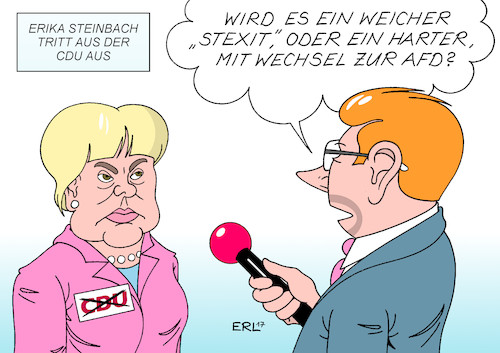 Cartoon: Erika Steinbach (medium) by Erl tagged erika,steinbach,austritt,cdu,partei,kritik,flüchtlingspolitik,bundeskanzlerin,angela,merkel,national,konservativ,rechts,rechtspopulismus,sympathie,afd,brexit,hart,weich,großbritannien,theresa,may,karikatur,erl,erika,steinbach,austritt,cdu,partei,kritik,flüchtlingspolitik,bundeskanzlerin,angela,merkel,national,konservativ,rechts,rechtspopulismus,sympathie,afd,brexit,hart,weich,großbritannien,theresa,may,karikatur,erl