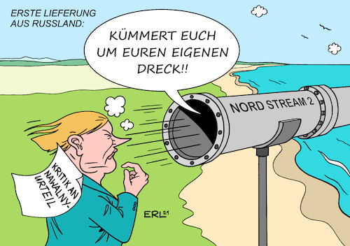 Cartoon: Erste Lieferung (medium) by Erl tagged politik,deutschland,russland,gas,pipeline,nord,stream,ostsee,präsident,wladimir,putin,kreml,kritiker,alexej,nawalny,vergiftung,verhaftung,protest,bundeskanzlerin,angela,merkel,antwort,einmischung,innere,angelegenheit,kommunikation,rohr,röhre,karikatur,erl,politik,deutschland,russland,gas,pipeline,nord,stream,ostsee,präsident,wladimir,putin,kreml,kritiker,alexej,nawalny,vergiftung,verhaftung,protest,bundeskanzlerin,angela,merkel,antwort,einmischung,innere,angelegenheit,kommunikation,rohr,röhre,karikatur,erl