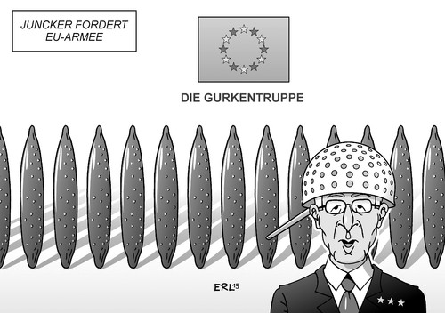 Cartoon: EU-Armee (medium) by Erl tagged eu,europa,kommissionspräsident,juncker,vorschlag,armee,gemeinsam,militär,truppe,gurkentruppe,gurke,krümmung,bürokratie,vorschrift