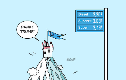 Cartoon: EU-Gipfel (medium) by Erl tagged politik,eu,gipfel,irankrieg,trump,ölpreis,gaspreis,spritpreise,energie,energiekosten,inflation,tankstelle,karikatur,erl,politik,eu,gipfel,irankrieg,trump,ölpreis,gaspreis,spritpreise,energie,energiekosten,inflation,tankstelle,karikatur,erl