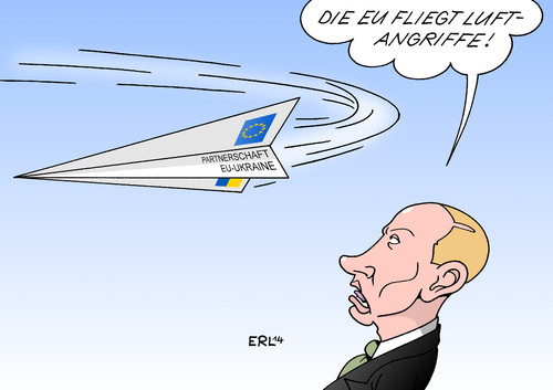 Cartoon: EU-Ukraine (medium) by Erl tagged eu,ukraine,abkommen,partnerschaft,russland,provokation,angriff,luftangriff,konflikt,krise,separatisten,putin,eu,ukraine,abkommen,partnerschaft,russland,provokation,angriff,luftangriff,konflikt,krise,separatisten,putin