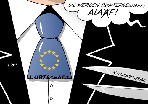 Cartoon: EU-Wirtschaft (medium) by Erl tagged eu,wirtschaft,einbruch,wachstum,rückgang,euro,schuldenkrise,krise,rating,ratingagentur,aaa,aa,karneval,fasnacht,fasching,unsinniger,donnerstag,krawatte,abschneiden,weiberfasnacht,weiberfasching,brauch,schere,alaaf,helau,eu,wirtschaft,wachstum,rückgang,euro,schuldenkrise,krise,ratingagentur,rating