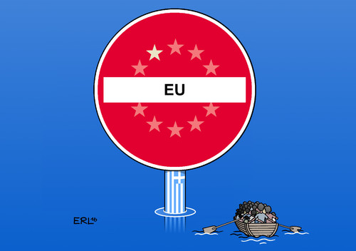 Cartoon: EU (medium) by Erl tagged eu,europa,flüchtlinge,grenzen,obergrenze,balkanroute,ägäis,griechenland,last,verbotsschild,meer,boot,hoffnung,deutschland,karikatur,erl,eu,europa,flüchtlinge,grenzen,obergrenze,balkanroute,ägäis,griechenland,last,verbotsschild,meer,boot,hoffnung,deutschland,karikatur,erl