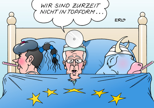 Cartoon: EU (medium) by Erl tagged eu,europäische,union,krise,euro,brexit,flüchtlingspolitik,solidarität,egoismus,rede,jean,claude,juncker,kommissionspräsident,kommission,präsident,europa,stier,krank,arzt,diagnose,bett,bettdecke,decke,karikatur,erl,eu,europäische,union,krise,euro,brexit,flüchtlingspolitik,solidarität,egoismus,rede,jean,claude,juncker,kommissionspräsident,kommission,präsident,europa,stier,krank,arzt,diagnose,bett,bettdecke,decke,karikatur,erl