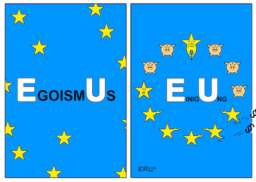 Cartoon: EU (medium) by Erl tagged politik,corona,virus,pandemie,gesundheit,einbruch,wirtschaft,konjunktur,eu,gipfel,beratung,wiederaufbau,geld,hilfen,streit,darlehen,kredit,schulden,zuschuss,sparkurs,solidarität,spaltung,nord,süd,ost,west,ungarn,polen,rechtsstaatlichkeit,europa,egoismus,einigung,sparschweine,sterne,flagge,karikatur,erl,politik,corona,virus,pandemie,gesundheit,einbruch,wirtschaft,konjunktur,eu,gipfel,beratung,wiederaufbau,geld,hilfen,streit,darlehen,kredit,schulden,zuschuss,sparkurs,solidarität,spaltung,nord,süd,ost,west,ungarn,polen,rechtsstaatlichkeit,europa,egoismus,einigung,sparschweine,sterne,flagge,karikatur,erl