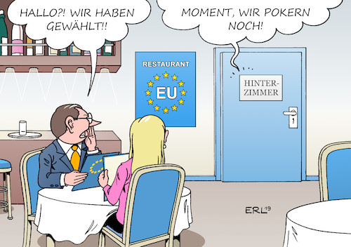 Cartoon: EU Machtpoker (medium) by Erl tagged politik,eu,europa,wahl,europawahl,europaparlament,kommissare,kommissionspräsident,kommissionspräsidentin,poker,machtpoker,spitzenkandidaten,hinterzimmer,wähler,politikverdrossenheit,europaskepsis,restaurant,karikatur,erl,politik,eu,europa,wahl,europawahl,europaparlament,kommissare,kommissionspräsident,kommissionspräsidentin,poker,machtpoker,spitzenkandidaten,hinterzimmer,wähler,politikverdrossenheit,europaskepsis,restaurant,karikatur,erl