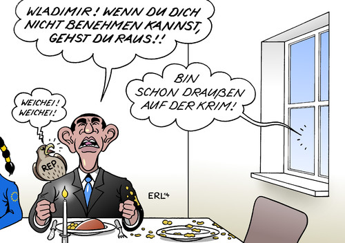 Cartoon: EU Obama Putin (medium) by Erl tagged ukraine,russland,krim,konflikt,putin,militär,einsatz,besetzung,schutz,usa,eu,druck,benehmen,verhalten,ukraine,russland,krim,konflikt,putin,militär,einsatz,besetzung,schutz,usa,eu,druck,benehmen,verhalten