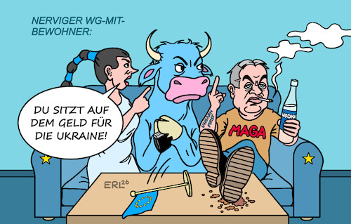Cartoon: EU Orban (medium) by Erl tagged politik,eu,gipfel,kritik,ungarn,orban,blockade,geld,ukraine,sympathie,russland,trump,verachtung,demokratie,karikatur,erl,politik,eu,gipfel,kritik,ungarn,orban,blockade,geld,ukraine,sympathie,russland,trump,verachtung,demokratie,karikatur,erl