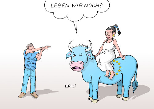 Cartoon: EU Rechtspopulismus (medium) by Erl tagged eu,wahl,europawahl,rechtspopulismus,rechzsextremismus,gefahr,zerstörung,bedrohung,ibiza,video,strache,gudenus,glock,europa,stier,karikatur,erl,eu,wahl,europawahl,rechtspopulismus,rechzsextremismus,gefahr,zerstörung,bedrohung,ibiza,video,strache,gudenus,glock,europa,stier,karikatur,erl