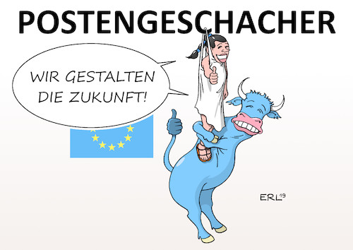 Cartoon: EU Zukunft (medium) by Erl tagged politik,eu,europawahl,spitzenkandidaten,weber,timmermans,vestager,postenvergabe,kommisionspräsident,kommisionspräsidentin,streit,gerangel,postengeschacher,posten,hängepartie,zukunft,themen,europa,stier,karikatur,erl,politik,eu,europawahl,spitzenkandidaten,weber,timmermans,vestager,postenvergabe,kommisionspräsident,kommisionspräsidentin,streit,gerangel,postengeschacher,posten,hängepartie,zukunft,themen,europa,stier,karikatur,erl