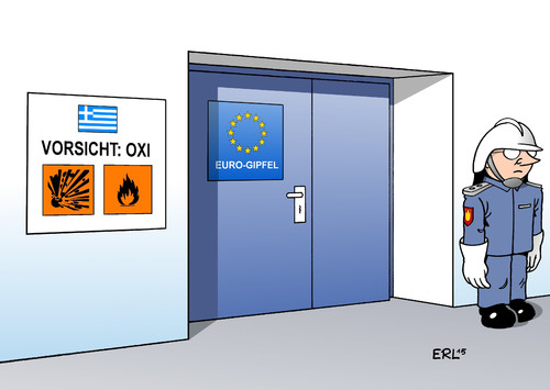 Cartoon: Euro-Gipfel (medium) by Erl tagged griechenland,schulden,euro,pleite,staatspleite,staatsbankrott,eu,ezb,iwf,institutionen,sparkurs,rederendum,ja,nein,oxi,grexit,eurozone,europa,gipfel,warnung,gefahr,gefahrenzeichen,explosiv,feuergefährlich,feuerwehr,karikatur,erl,griechenland,schulden,euro,pleite,staatspleite,staatsbankrott,eu,ezb,iwf,institutionen,sparkurs,rederendum,ja,nein,oxi,grexit,eurozone,europa,gipfel,warnung,gefahr,gefahrenzeichen,explosiv,feuergefährlich,feuerwehr