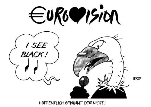 Cartoon: Euro-Vision (medium) by Erl tagged europa,eu,euro,währungsunion,krise,finanzkrise,schulden,pleite,pleitegeier,griechenland,irland,portugal,spekulanten,ratingagentur,rating,pessimismus,schwarzsehen,eurovision